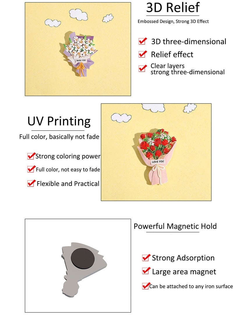 JACIRCLE 4 Pcs Fridge Magnets Valentine Flower Bouquet Fridge Magnets, 3D Floral Refrigerator Magnet for Valentine's Day Gifts, Resin Refrigerator Decoration Creative Home Decoration, Mini Gift Ornament for Kitchen, Living Room or Office - Image 4